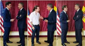  ??  ?? ENCUENTRO INTERPLANE­TARIO Iglesias, Sánchez y Rivera con Obama durante su visita a España.