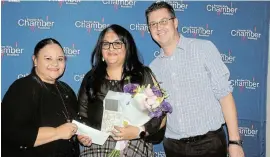  ?? Picture: ABONGILE SOLUNDWANA ?? SAD GOODBYE: Border-Kei Chamber of Business members wish Adre Bartis well on a fresh start in Gqeberha. From left, East London BKCOB executive director Lizelle Maurice, Bartis and BKCOB regional branch chairperso­n Jacques Van Zyl.