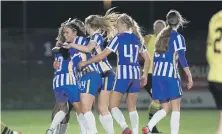  ?? ?? Brighton celebrate one of their goals.
Picture: Simon Roe