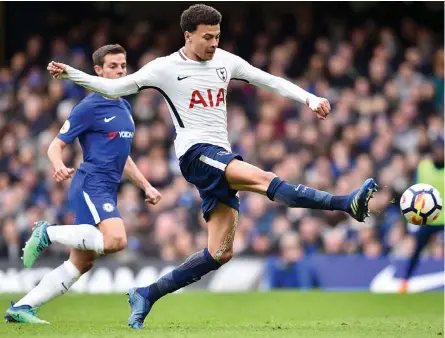  ?? — AFP ?? Tottenham Hotspur’s Dele Alli scored twice against Chelsea in their Premier League match at Stamford Bridge in London on Sunday.