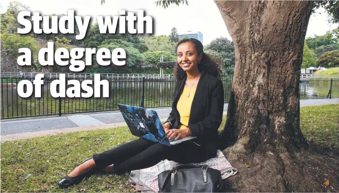  ?? Picture: AAP/STEVE POHLNER ?? FAST TRACK: Meron Ranganui-Sparrow shaved six months off her psychology degree by doing her final subject online.