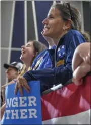  ?? ERIC BONZAR— THE MORNING JOURNAL ?? A rally attendee listens attentivel­y as Virginia Senator Tim Kaine addresses the crowd, Oct. 27.