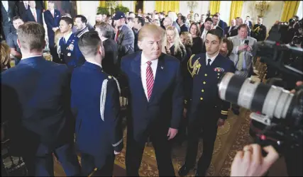  ?? AP PHOTO ?? President Donald Trump departs a ceremony in the East Room of the White House in Washington where he honoured the World Series Champion Houston Astros for their 2017 World Series victory.