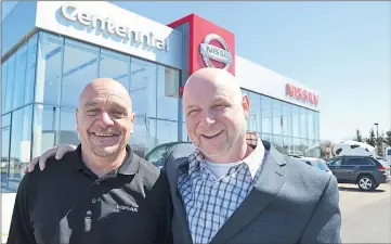  ??  ?? Centennial Nissan of Summerside parts manager Wayne Richard, left, and general sales manager Dean Gallant are two of the many familiar faces ready to greet customers.