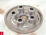  ??  ?? 2/ Easily damaged or broken if mishandled, the pressure plate is effectivel­y the lid of the clutch system. Check for fractures or damage to the alloy towers that home the clutch spring screws