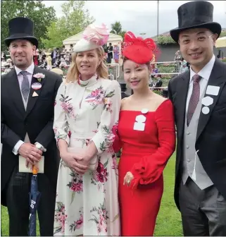  ??  ?? CLOSE LINKS: The Queen’s grandson Peter Phillips, left, and his wife Autumn, second left, with Hong Kong tycoon Johnny Hon, far right, and partner Vicky Xu at Royal Ascot last June