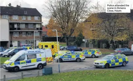  ??  ?? Police attended the scene in Dickens Close, Hayes