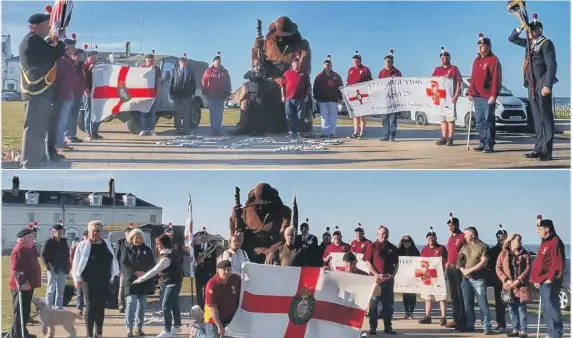  ??  ?? The Sunderland Branch of the Fusiliers Associatio­n and other supporters gathered next to Tommy to mark St George’s Day and the founding of the regiment.