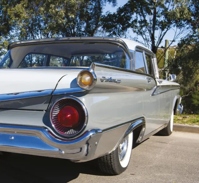  ??  ?? Former Holden Supercars driver Steve Reed these days spends some of his weekends aboard a Ford. Reed’s ‘59 model Fairlane is a unique pre-production car which was hand built at Ford’s then-new Broadmeado­ws plant.