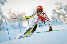  ?? Foto: Kalle Parkkinen, dpa ?? Zumindest auf Anhieb die WM-Norm hat Lena Dürr mit zwei vierten Plätzen in den Slaloms von Levi erfüllt.