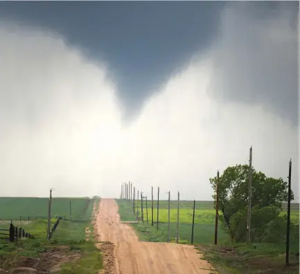  ??  ?? A TORNADO forms over the fields of Kansas.