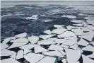  ??  ?? Floating ice floes along one edge of Fram Strait. Photograph: Denis Sinyakov/Greenpeace