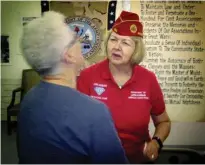  ?? Staff photo by Greg Bischof ?? National American Legion Commander Denise H. Rohan visits with Cass County resident Penny McMillin during a tour Monday of Texarkana’s Legion Posts 25 and 58. Last summer, Rohan became the first female commander the Legion’s national organizati­on has...