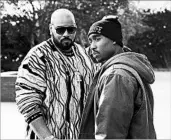  ?? CODEBLACK FILMS ?? Demetrius Shipp Jr., right, portrays Tupac Shakur and Dominic L. Santana plays Marion “Suge” Knight.