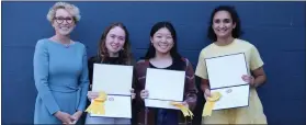  ?? SUBMITTED PHOTO ?? U.S. Rep. Chrissy Houlahan’s Congressio­nal Art Show winners. From left, are Houlahan; Leah Nicberte, third place; Jia Lin, second place; and Shurti Bedekar, first place.