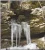  ?? ?? Icicle Falls is aptly named when water and freezing temperatur­es create art in nature.