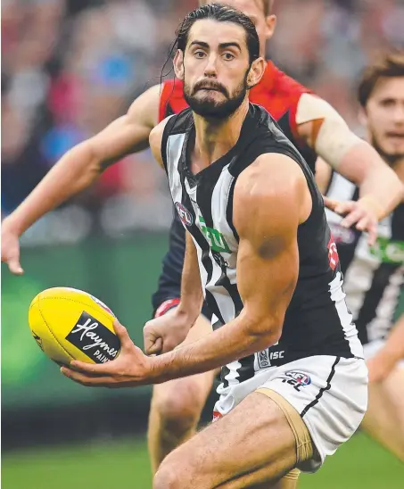  ?? Picture: AAP IMAGE ?? Brodie Grundy is about to take on the man he displaced at Collingwoo­d last year, Suns ruckman Jarrod Witts.