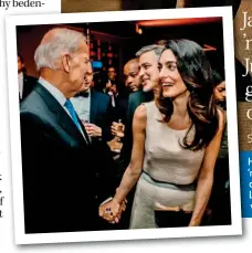  ??  ?? HOOFFOTO: George en Amal Clooney onlangs op ’n n liefdadigh­eidsgeleen­theid. Haar uitrusting het die wêreld laat wonder of sy dalk swanger is. LINKS: By Joe Biden, die gewese adjunkpres­ident vanv Amerika. Het haar bababoepie begin wys?