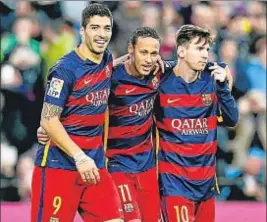  ?? ÀLEX GARCIA ?? Los tres tenores del Barça siguen acumulando goles