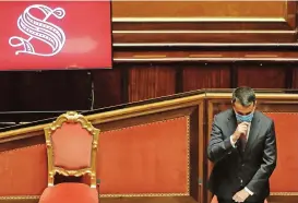  ?? (AFP) ?? Italian Foreign Minister Luigi Di Maio observes a minute of silence during an address to the Senate on the death of Ambassador Luca Attanasio in an attack in DR Congo, in Rome on Wednesday