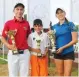  ?? (Courtesy) ?? WINNERS IN the Israel Open junior event (from left) Hollo Zsomber of Hungry, Lev Grinberg of Ukraine and Israel’s Dana Lerner pose on the course at the Ga’ash Golf Club after their triumphs.