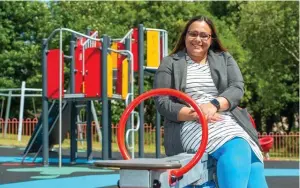  ?? ?? Councillor Campbell at Durrocksto­ck Park play park which reopened earlier this year