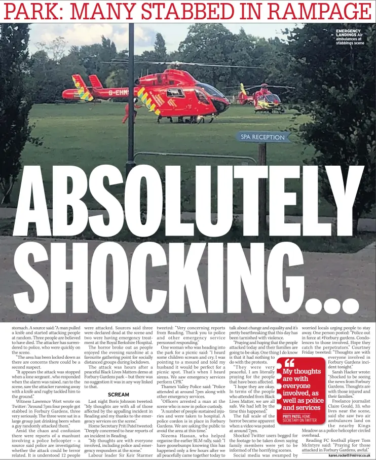  ??  ?? EMERGENCY
LANDINGS Air ambulances at stabbings scene