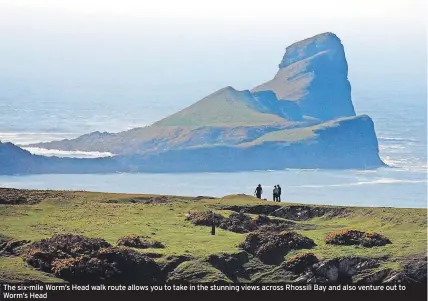  ?? ?? The six-mile Worm’s Head walk route allows you to take in the stunning views across Rhossili Bay and also venture out to Worm’s Head