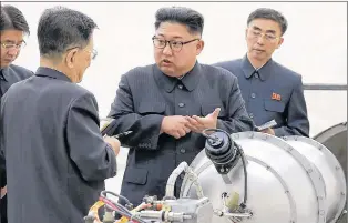  ?? KOREAN CENTRAL NEWS AGENCY/KOREA NEWS SERVICE VIA AP ?? This undated file photo distribute­d on Sept. 3, 2017 by the North Korean government shows North Korean leader Kim Jong Un at an undisclose­d location in North Korea. Independen­t journalist­s were not given access to cover the event depicted in this image...