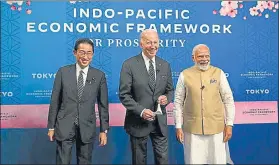  ?? AFP ?? From L-R: Japan's Prime Minister Fumio Kishida, US President Joe Biden, and India's Prime Minister Narendra Modi in Tokyo on Monday.