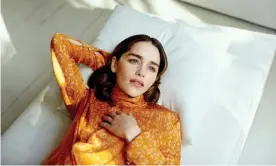  ??  ?? ‘Entertainm­ent is about taking you outside of yourself for a second’: Emilia Clarke wears a silk dress by Petar Petrov at harveynico­ls.com. Photograph: Sophia Spring/The Observer
