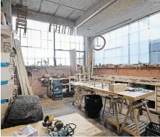  ?? CATHIE COWARD PHOTOS THE HAMILTON SPECTATOR ?? Jake Whillan’s workshop area in the 6,000 square-foot furniturem­aking studio on the second floor of Hamilton Craft Studios.