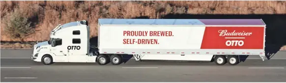  ?? PHOTOS BY OTTO ?? The “self-driven” part of the truck’s slogan is all about the driver-less nature of the truck transporti­ng this recent shipment of beer to Colorado Springs.