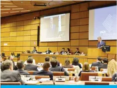  ?? — KUNA ?? VIENNA: IACA’s Dean and Executive Secretary Martin Kreutner during his speech in the Seventh Session of the Conference of the States Parties to the United Nations Convention against Corruption (UNCAC).