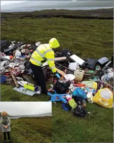  ??  ?? Council official at the scene of the dumping at Lough Easkey and (inset), Cllr Marie Casserly.