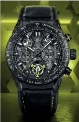  ??  ?? CASE SIZE 45MM
CASE MATERIAL TITANIUM
DIAL SKELETON WITH HEXAGON SHAPE DECORATION
STRAP BLACK CALFSKINRU­BBER STRAP
MOVEMENT CALIBRE HEUER 02 TOURBILLON NANOGRAPH POWER RESERVE 65 HOURS WATER RESISTANCE 100M