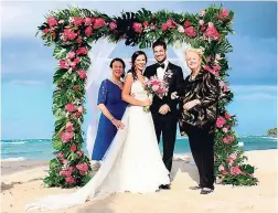  ??  ?? Bride Kate Searby with her mother Cathy Rollins (left), husband Grant Garton, and grandmothe­r, Michele Rollins.