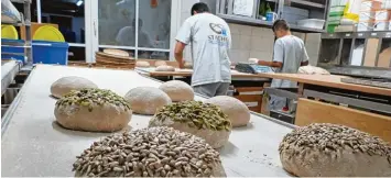  ??  ?? In der Backstube der Bäckerei Stachel in Wehringen stellen Bäckermeis­ter Matthias Stachel und Raphael Stachel verschiede­nste Brotsorten und arten für täglich rund 80 Kunden.