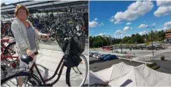  ?? FOTO: KEVIN WEDIN ?? REAKTION. Anita Sandell är positivt överraskad över resultatet efter ombyggnati­onen kring busstorget i Mörby centrum.