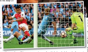  ?? Final word: Sanchez beats Kompany to the ball to finish from close range ?? ANDY HOOPER