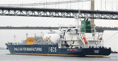  ??  ?? One of INEOS’s Dragon fleet of ships arrives in the Forth carrying shale feedstocks from the US.