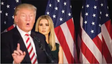  ?? DAMON WINTER/THE NEW YORK TIMES ?? Ivanka Trump stands behind her father, Donald Trump, as he speaks at a campaign event in Aston, Pennsylvan­ia, in September. Ivanka has built her brand around empowering women, but with her new role as first daughter, will she be able to uphold her...