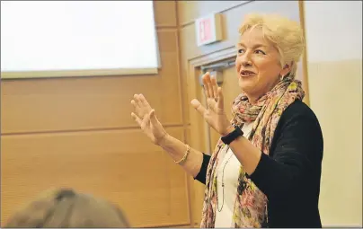  ?? CHRIS SHANNON/CAPE BRETON POST ?? Annette Verschuren, chair and CEO of energy storage solutions company NRStor Inc., speaks with students at Cape Breton University on Thursday afternoon about what it takes to be successful in the corporate world. Verschuren, originally from North Sydney, is the former president of The Home Depot Canada and Asia.