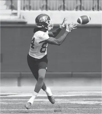  ?? BRANDON HARDER/REGINA LEADER-POST. ?? Rookie receiver Jordan Williams-lambert has been quite the catch for the Saskatchew­an Roughrider­s after signing as a free agent following the team’s Florida mini-camp.
