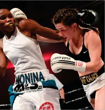  ?? FOTO: LARS POULSEN ?? Sarah Mahfoud vandt sikkert over Bukiwe Nonina fra Sydafrika ved Danish Fight Night-staevnet tilbage i januar måned.