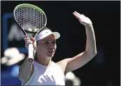  ?? DITA ALANGKARA — THE ASSOCIATED PRESS ?? Romania’s Simona Halep reacts on beating Kazakhstan’s Yulia Putintseva in their third-round singles match at the Australian Open in Melbourne, Australia, on Saturday.