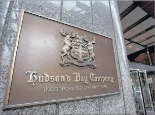  ?? CP PHOTO ?? A Hudson’s Bay Co. store sign is shown at its Toronto flagship store in 2013.
