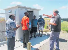  ?? Photo: Christine McKay Photo: Supplied ?? Members of the Port Vila Municipal Council visiting the Dannevirke water treatment plant. Finance Manager Ian Baltor, left, Lord Mayor Albert Sandy Daniels, Building Manager Mandes Tangaras (hidden from view), Deputy Mayor Anthony Harry and Manager of Town Planning Jerry Sampson. At right, Peter Wimsett Tararua District Council, obscured, and TDC water treatment team leader Derek Mckinon.