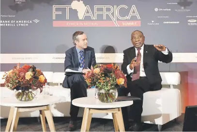  ?? Picture: GCIS ?? TOP LEVEL. President Cyril Ramaphosa delivers the keynote address at the 6th Financial Times Summit at Claridge’s, London, to an audience of heads of state, investors, innovators and business leaders.