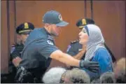  ?? NYT ?? A protester at Brett Kavanaugh’s confirmati­on hearing.